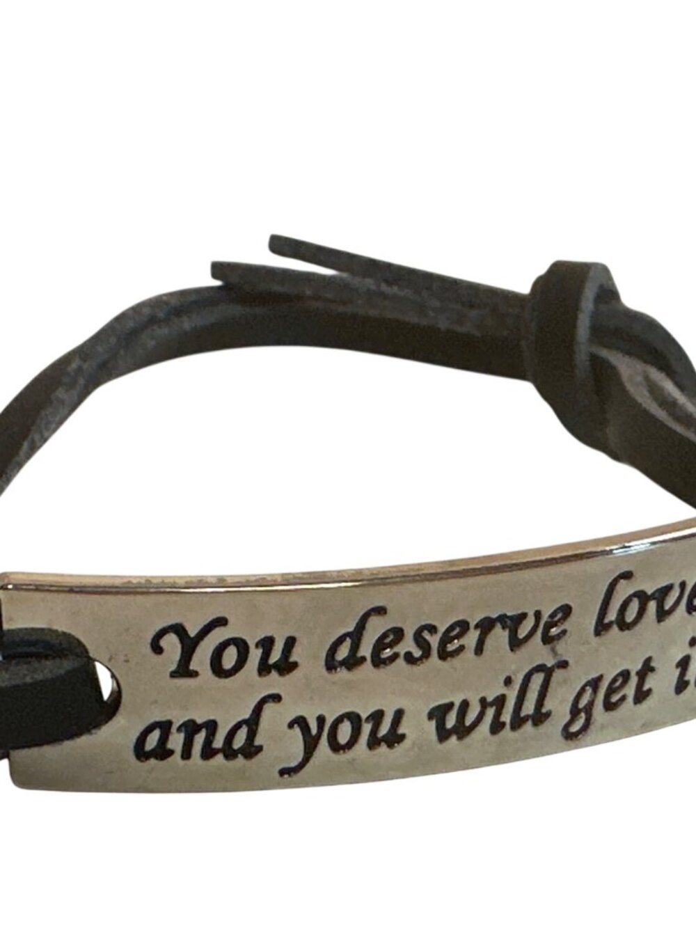 Inspirational Bracelet You Deserve Love Quote Black Adjustable Leather Band Gift